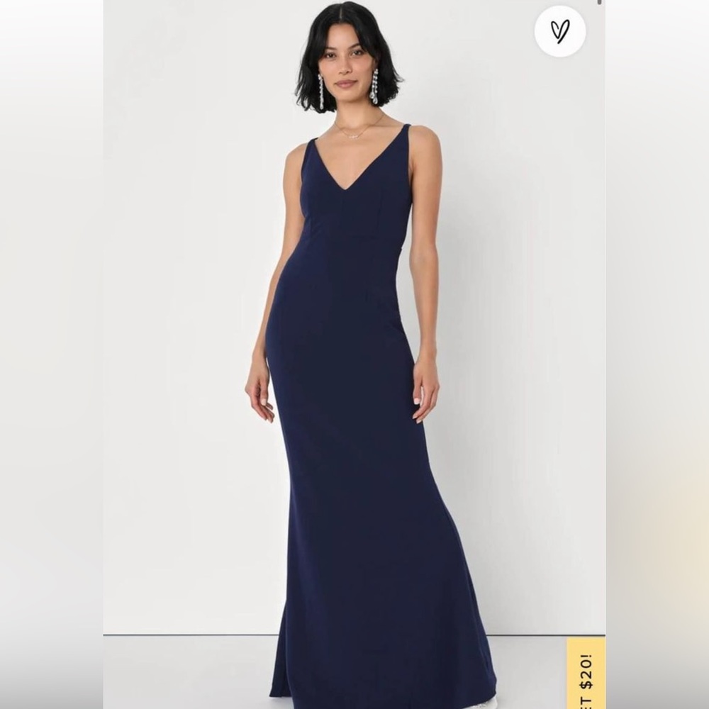 LULUS NAVY BLUE V NECK FORMAL DRESS